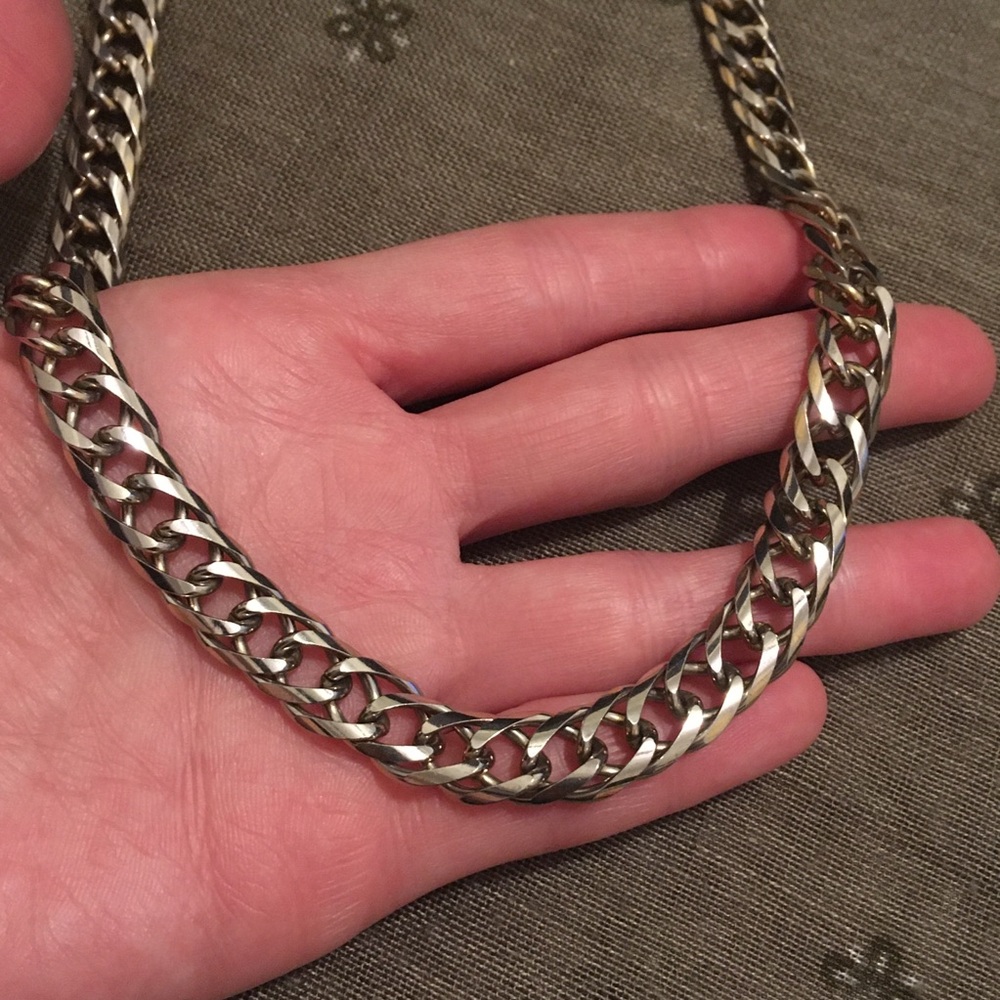 Vintage Large Gold and Silver Tone Chain Sweater Necklace